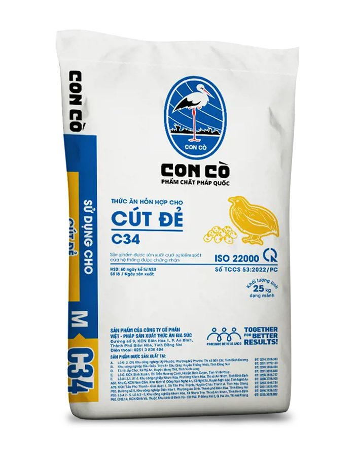 CON CÒ C34 – THỨC ĂN  CHO CÚT ĐẺ